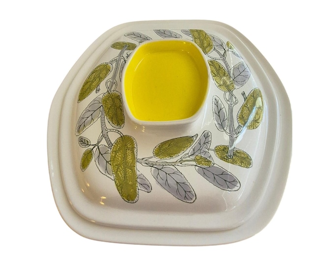 VTG MCM Poole Yellow Herb Garden Sage Casserole Dish 2.5 Quart Rectangular Lid