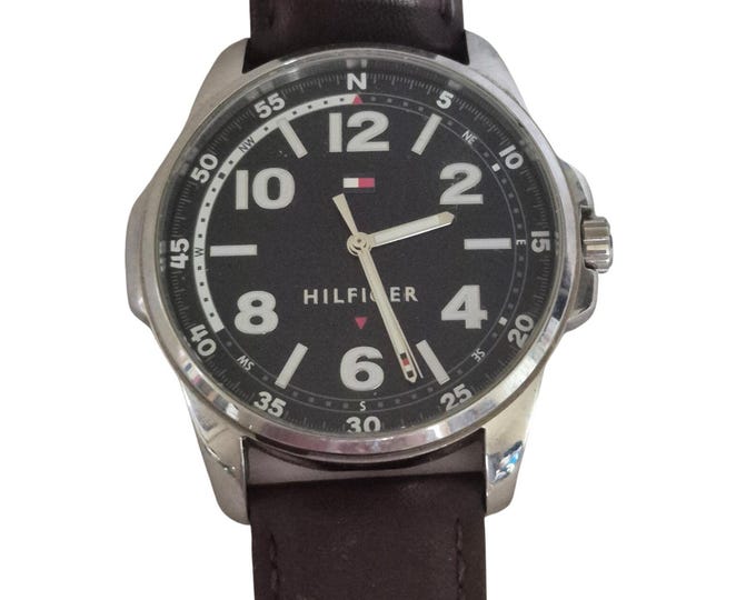 Tommy Hilfiger Men's Watch Large Dial Stainless Steel Case Brown Leather Strap