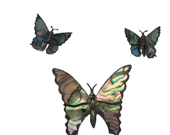 Vintage Mexican Silver Abalone Butterfly Brooch & Earring Set Signed JC 925 Gift