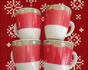 Vintage Oneida Christmas Palm Tree Cups Mugs Sand Dollars Starfish Set of 4 Rare