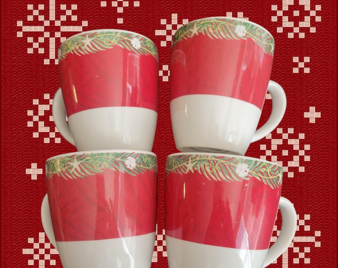 Vintage Oneida Christmas Palm Tree Cups Mugs Sand Dollars Starfish Set of 4 Rare