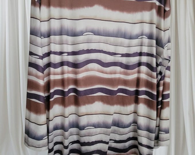 Misslook Women Blouse Size XL Long Sleeve Wave Pattern Tans Grey White Retro y2k