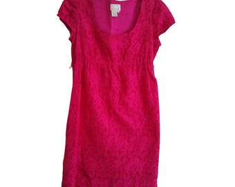 Donna Morgan Eyelet Lace Dress Womens 6 Pink Silk Blend Empire Waist Cocktail