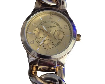 Akribox XXIV Womens Watch Gold Tone Chain Link Bracelet BOHO Retro Classic Y2K