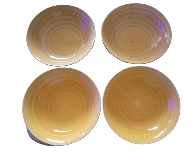 Vintage Yellow Swirl and Flower Bowls by Alco Industries Green Trim Set of 4