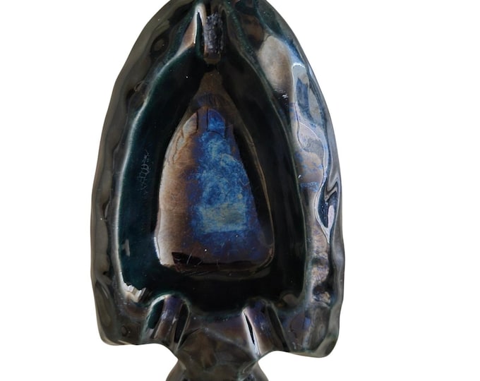 Vintage Frankoma Arrowhead Ashtray: Iridescent Oil Slick Glaze, 1950s Ceramic