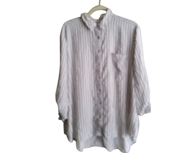 Women Top Plus 2X Jane + Delancey Striped Front Button Summer Beach Boyfriend