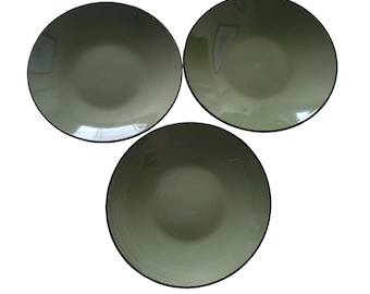 Vintage Thomson Pottery Salad Plates: Dark Green & Black Set of 3