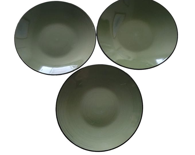 Vintage Thomson Pottery Salad Plates: Dark Green & Black Set of 3