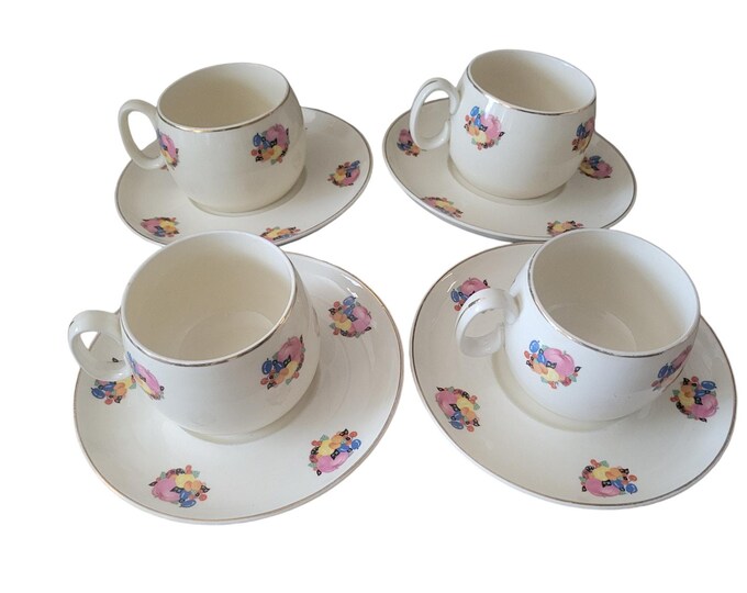 Vintage 1930s Fruit Tea Cup & Saucer Set: WS George Country Gentleman