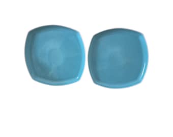 RARE Tag Sonoma Aqua Coupe Square Dinner Plate 10.25" White Base Modern Set of 2