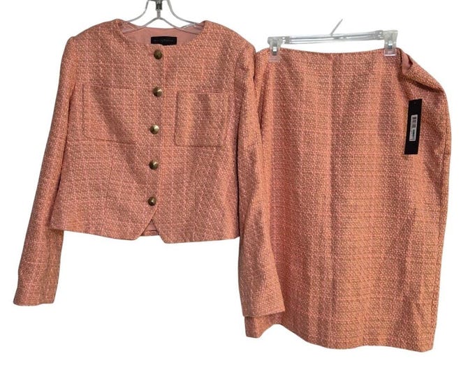 Donna Karan Suit Womens 16 Pink Tweed Jacket Pencil Skirt Professional NWT Retro