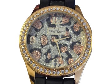 Park Lane Ladies Watch Animal Print dial Unusual circular bezel with rhinestones