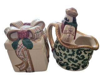 Vintage Avon 2001 Christmas St Nicholas Creamer Gift Box and Sugar Bowl Ceramic