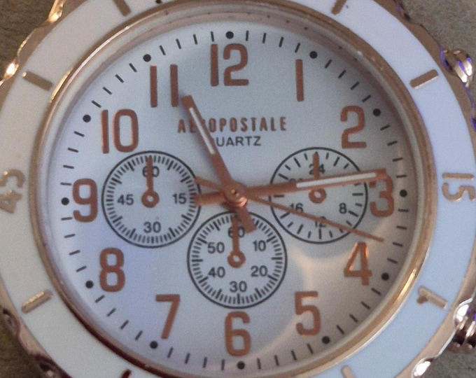 Vintage Womens Sport Watch Aeropostale: Rose Gold Accents, White Band