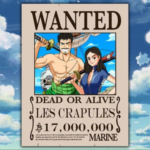 Póster de "Se busca" de anime, póster de "Se busca" personalizado, idea de regalo de piratas personalizada, retrato de pareja. (Digital)