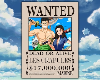 Custom Anime Wanted Poster, Personalized Pirate Anime Gift for Couples, Two Characters / Persons Couple Drawing.