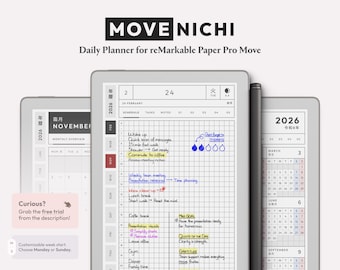 Daily Planner for reMarkable Paper Pro Move — Movenichi 2026 | Hyperlinked Minimalist reMarkable Planner Template, Hobonichi Style