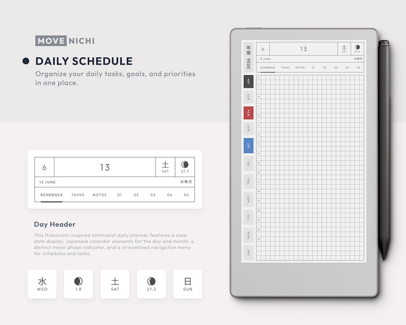 Daily Planner for Remarkable Paper Pro Move — Movenichi 2026 ...
