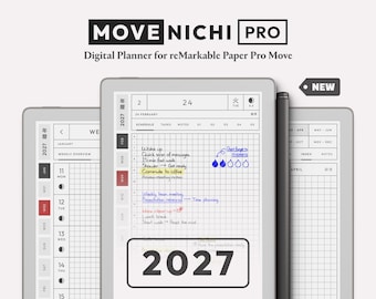 Digital Planner for reMarkable Paper Pro Move — Movenichi PRO 2027 | Hyperlinked Minimalist reMarkable Planner Template, Hobonichi Style