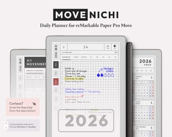Daily Planner for reMarkable Paper Pro Move — Movenichi 2026 | Hyperlinked Minimalist reMarkable Planner Template, Hobonichi Style