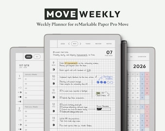 Weekly Planner for reMarkable Paper Pro Move — Moveweekly 2026 | Hyperlinked Minimal PDF Planner