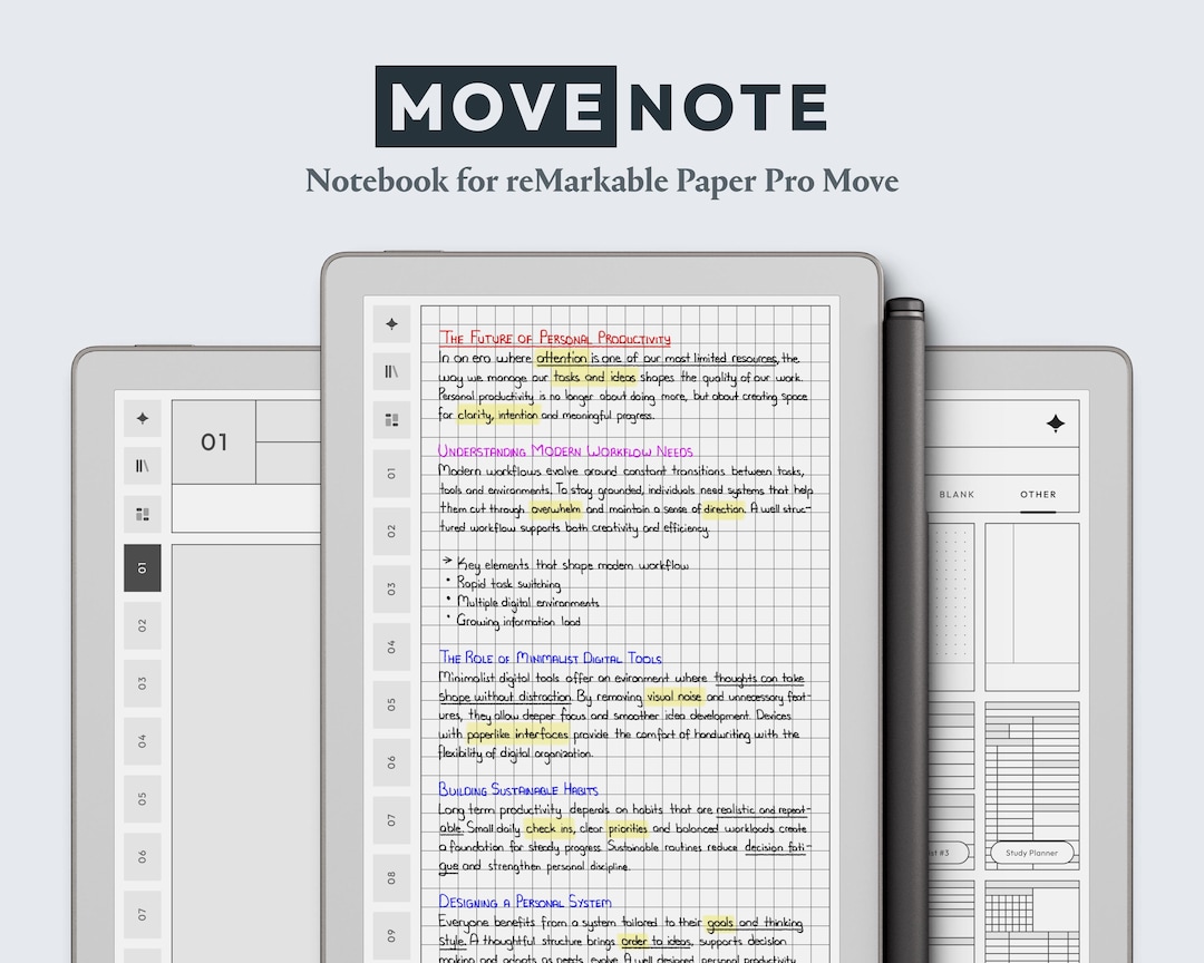 Notebook for Remarkable Paper Pro Move — Movenote | Hyperlinked Digital ...