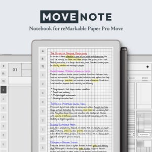 Notebook for reMarkable Paper Pro Move — Movenote | Hyperlinked Digital Notebook, Grid, Lined, Dotted, Blank, Cornell, Planner Templates