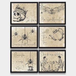 Halloween Printable Wall Art, Spooky Victorian Halloween Signs, Gothic Gallery Art Print Set, Witch Tea Party Wall Decor