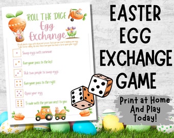 Printable Easter Egg Exchange Game, Easter Dice Game, Easter Party Game for Kids and Adults, Classroom Counting Spring Game