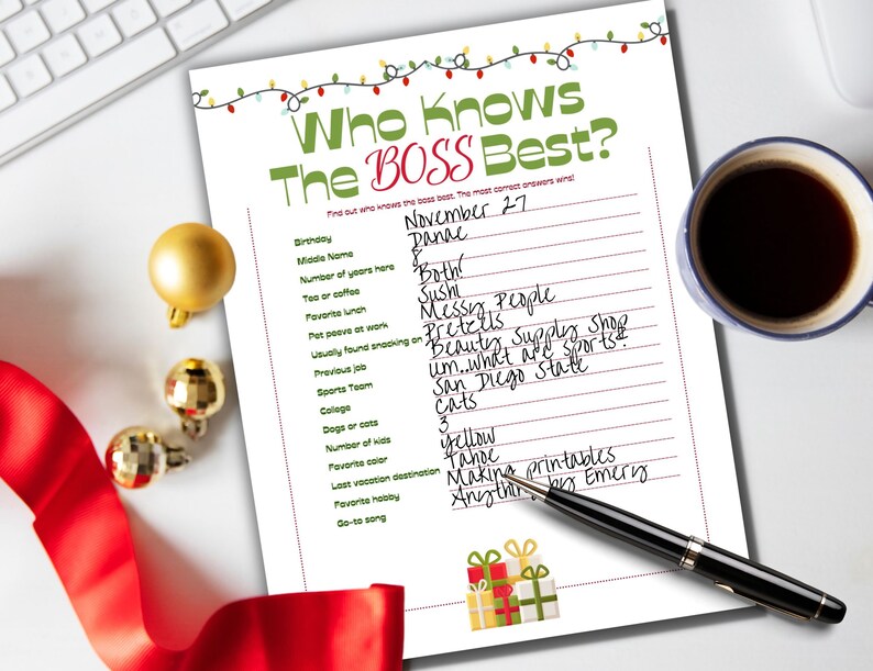 Printable Christmas Office Party Game, Who Knows the Boss Best Activity ...