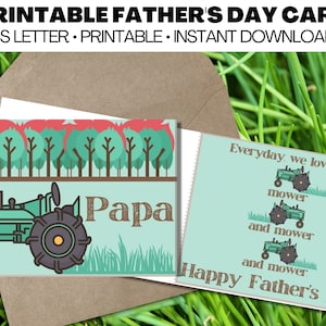Printable Lawn Mowing Papa Father's Day Card, Funny Tractor Card