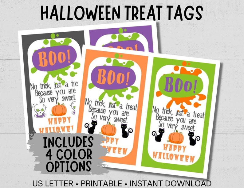 Printable Halloween Treat Tags, Halloween Gift Tags, Trick or Treat Tag ...