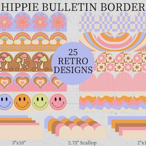 Groovy Classroom Bulletin Board Border Kit, Printable Retro Hippie-Chic Classroom Decor