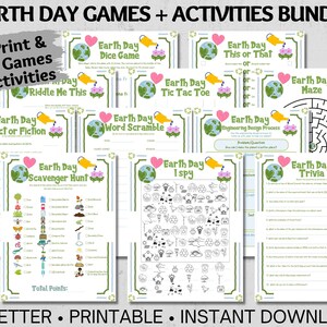 Printable Earth Day Games and Activities Bundle For Kids, Educational STEAM Worksheets + Handprint Art and Coloring Pages