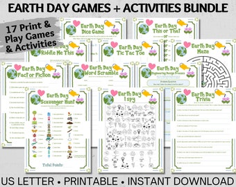 Printable Earth Day Games and Activities Bundle For Kids, Educational STEAM Worksheets + Handprint Art and Coloring Pages