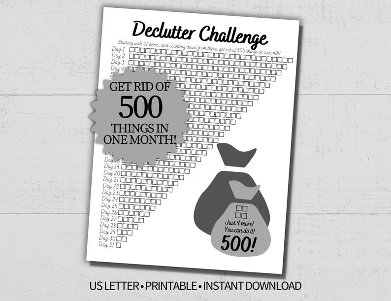 Declutter Challenge Printable - Simple 31 Day Declutter Tracker, Checklist, & ADHD Decluttering Challenge image 1
