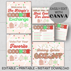 Christmas Cookie Exchange Party Kit, Editable Hippie Chic Holiday Party Bundle, Retro Christmas Cookie Party Pack
