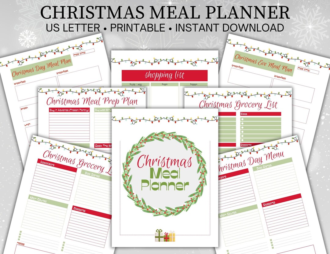 Christmas Dinner Planner, Meal Prep Plans and Menus, Printable Christmas Meal Prep, Holiday