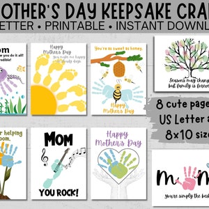 Mother&#39;s Day Handprint Gift, Printable DIY Present For Mom, Handprint Footprint & Fingerprint Keepsakes, Craft For Mother&#39;s Day Gift