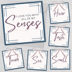 Etiquetas de presente e cartão de felicitações Five Senses, presente para ela ou para ele, perfeito para aniversário, dia dos namorados, aniversário e Natal