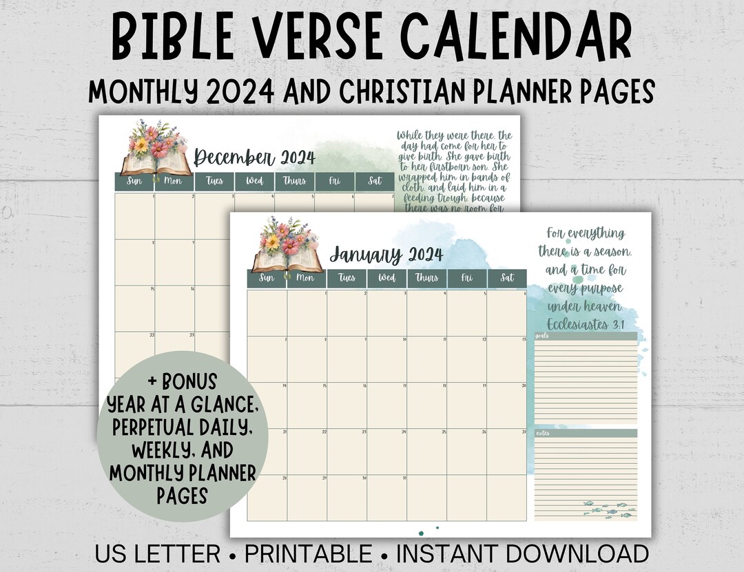 Printable Christian Calendar, 2024 Bible Verse Calendar, Perpetual ...