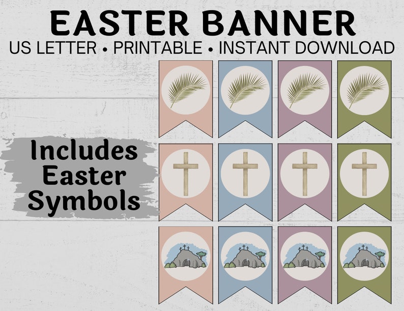 He is Risen Banner Printable, Sunday School Pennant, Printable Easter Garland Party Decor Etsy