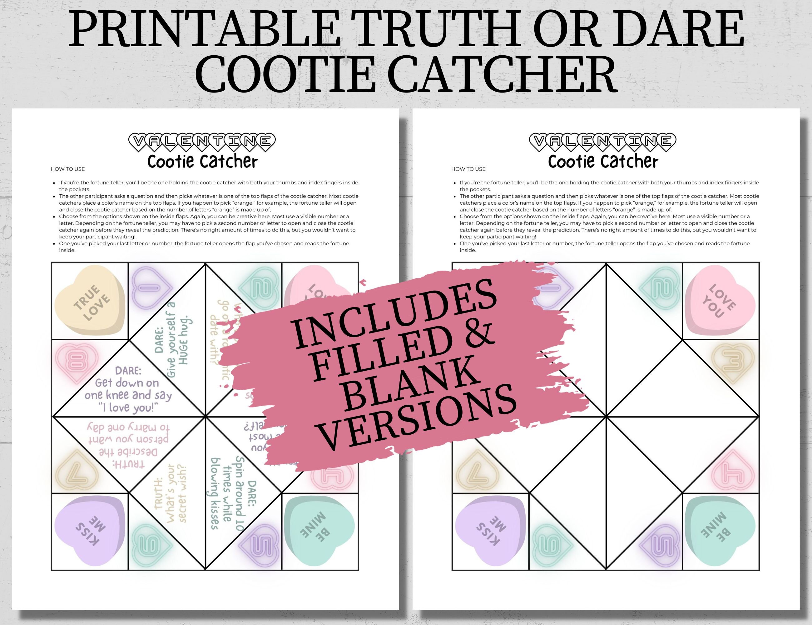 Printable Valentine's Day Truth or Dare Cootie Catcher for Kids and
