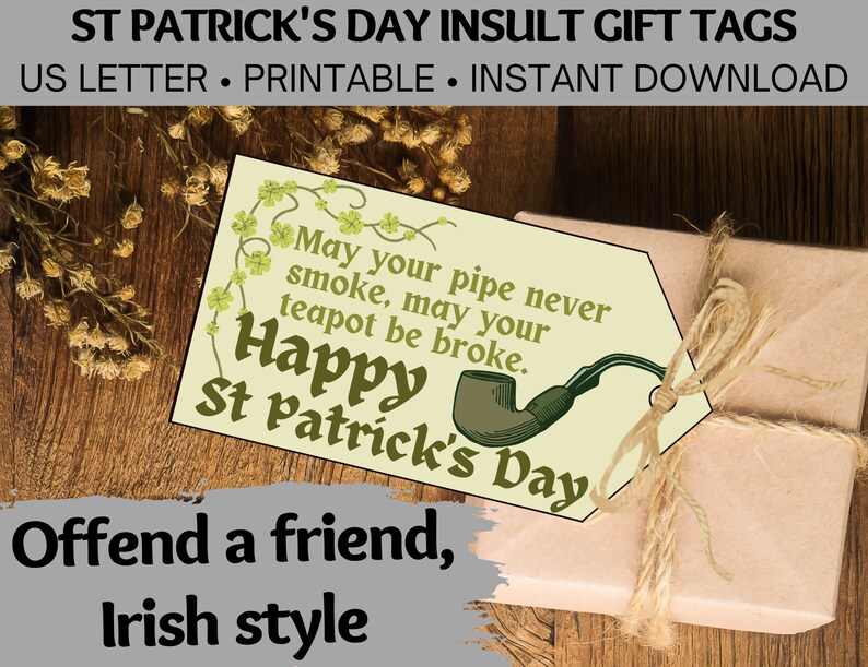 Funny St Patrick's Day Gift Tags, Printable St Patty's Gift for Teens