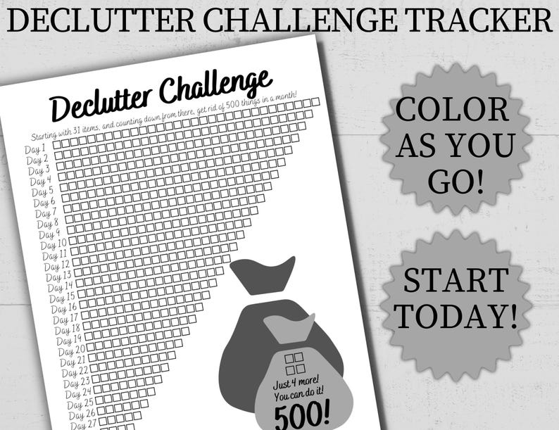 Declutter Challenge Printable - Simple 31 Day Declutter Tracker, Checklist, & ADHD Decluttering Challenge image 2