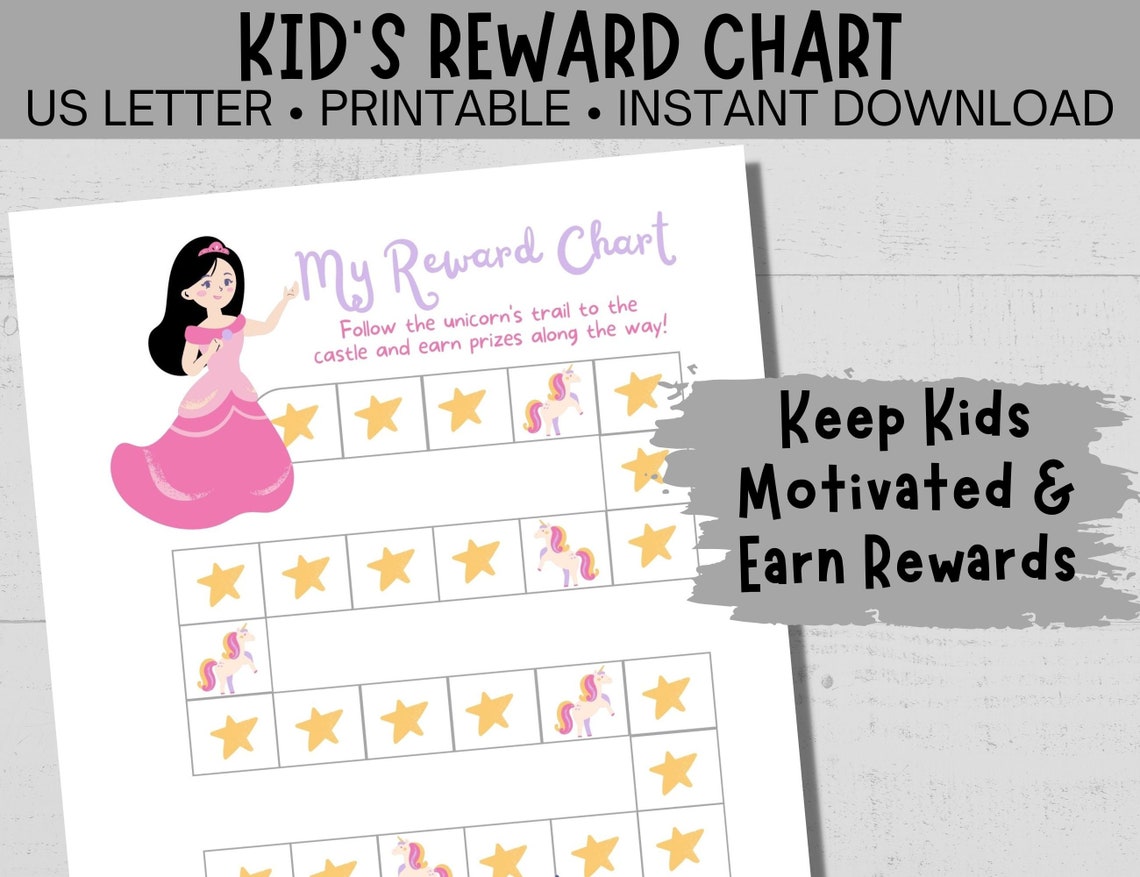 Princess & Unicorn Reward Chart for Kids, Printable Responsibility and ...