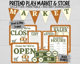 Pretend Play Grocery Market Printable Bundle, Grocery Store Dramatic Play Instant Download, Toddler Preschool Classroom Homeschool Activity
