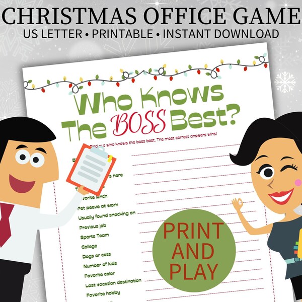 Printable Christmas Office Party Game, Who Knows the Boss Best Activity for Work Christmas Party