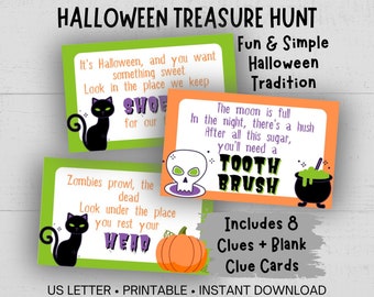 Printable Halloween Treasure Hunt Clues, Indoor Spooky Scavenger Hunt for Kids, Last Minute Halloween Activity, Halloween Puzzle Game